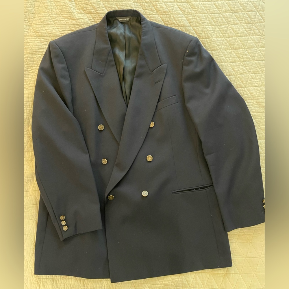 Pierre Cardin Paris Made in USA‎ Vintage 6/1 DB Peak Lapel Wool Navy Jacket 48 L